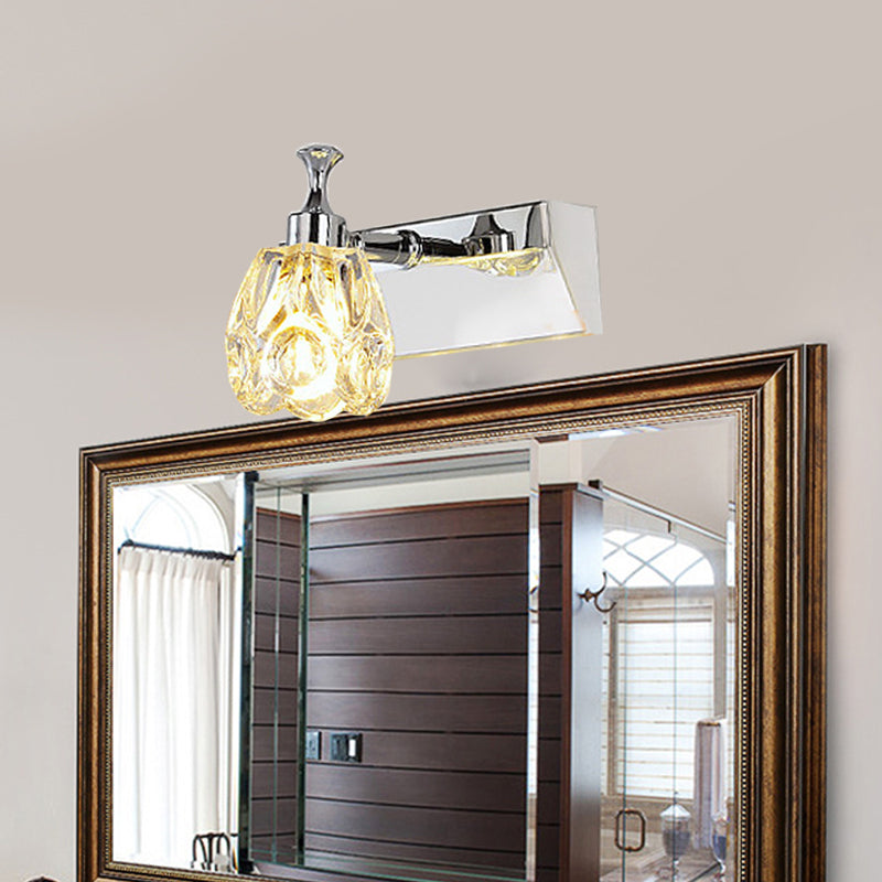 Avtoit | Chrome 1/2/3-Light Vanity Light Fixture Minimal Faceted Crystal Flower Wall Lamp in Warm/White Light