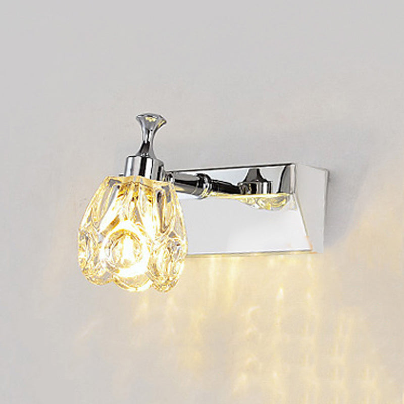 Avtoit | Chrome 1/2/3-Light Vanity Light Fixture Minimal Faceted Crystal Flower Wall Lamp in Warm/White Light