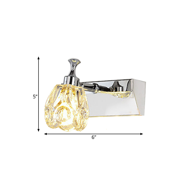 Avtoit | Chrome 1/2/3-Light Vanity Light Fixture Minimal Faceted Crystal Flower Wall Lamp in Warm/White Light