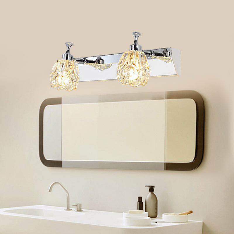 Avtoit | Chrome 1/2/3-Light Vanity Light Fixture Minimal Faceted Crystal Flower Wall Lamp in Warm/White Light