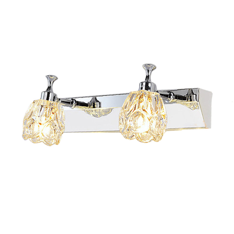 Avtoit | Chrome 1/2/3-Light Vanity Light Fixture Minimal Faceted Crystal Flower Wall Lamp in Warm/White Light