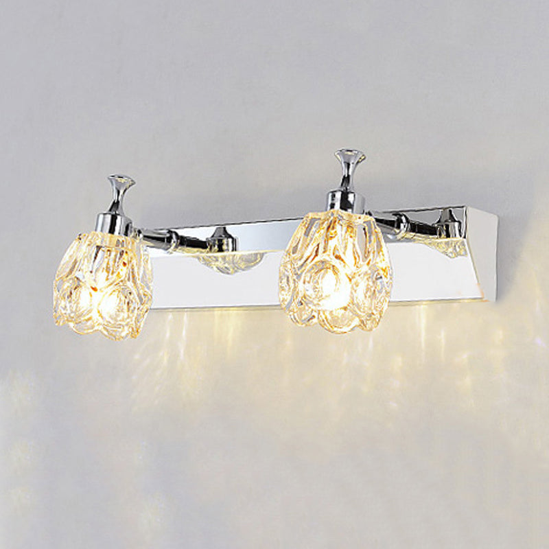 Avtoit | Chrome 1/2/3-Light Vanity Light Fixture Minimal Faceted Crystal Flower Wall Lamp in Warm/White Light