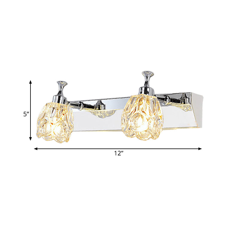 Avtoit | Chrome 1/2/3-Light Vanity Light Fixture Minimal Faceted Crystal Flower Wall Lamp in Warm/White Light