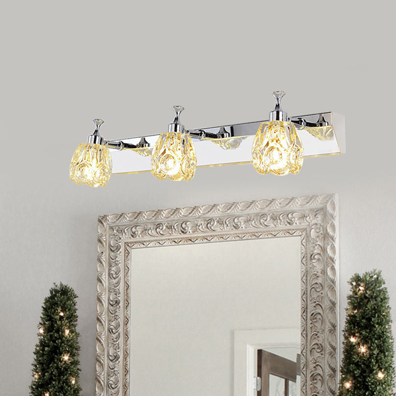 Avtoit | Chrome 1/2/3-Light Vanity Light Fixture Minimal Faceted Crystal Flower Wall Lamp in Warm/White Light