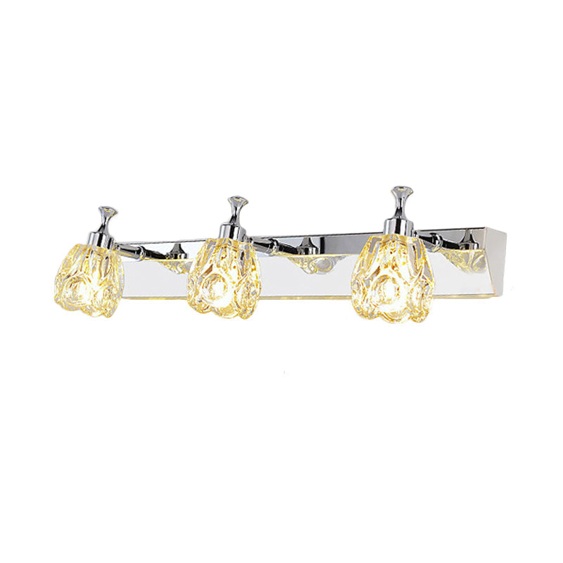 Avtoit | Chrome 1/2/3-Light Vanity Light Fixture Minimal Faceted Crystal Flower Wall Lamp in Warm/White Light