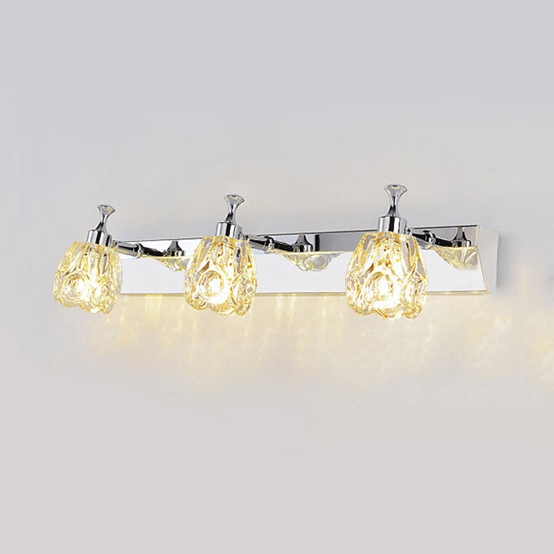 Avtoit | Chrome 1/2/3-Light Vanity Light Fixture Minimal Faceted Crystal Flower Wall Lamp in Warm/White Light