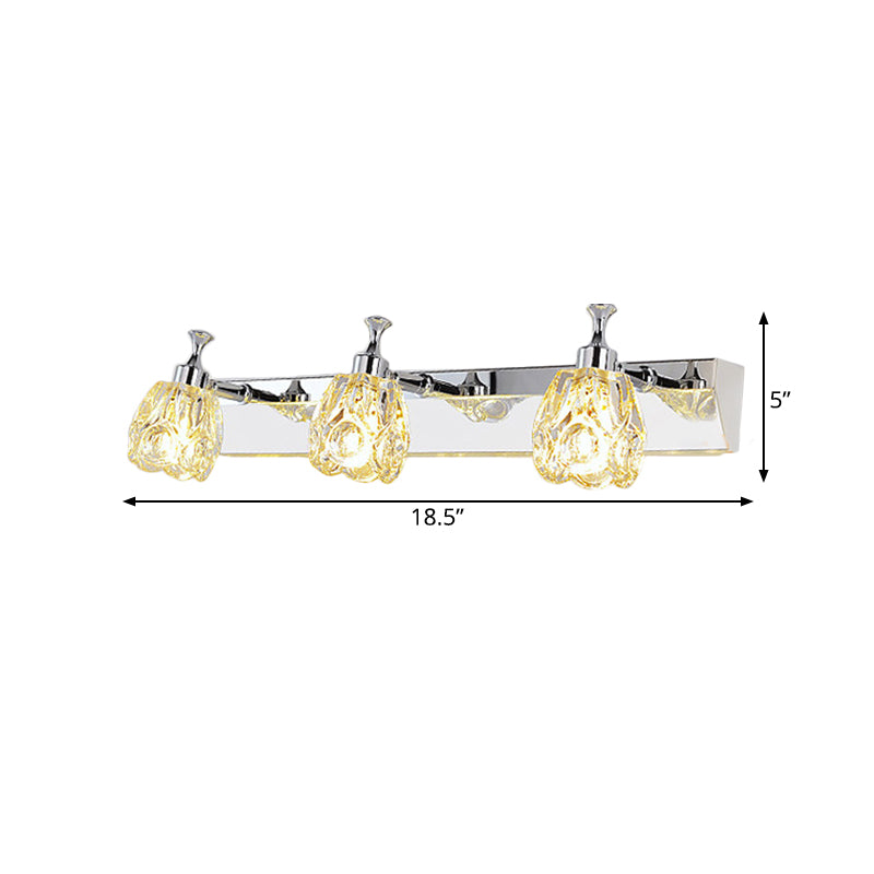 Avtoit | Chrome 1/2/3-Light Vanity Light Fixture Minimal Faceted Crystal Flower Wall Lamp in Warm/White Light