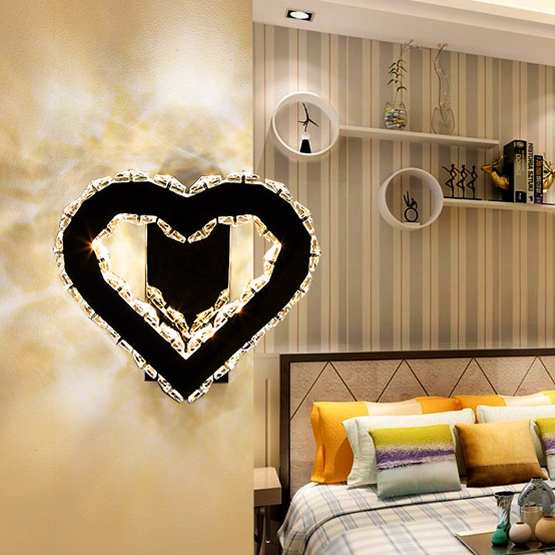 Avtoit | LED Love Heart Wall Lighting Modernism Black Faceted Crystal Wall Lighting Ideas for Bedroom