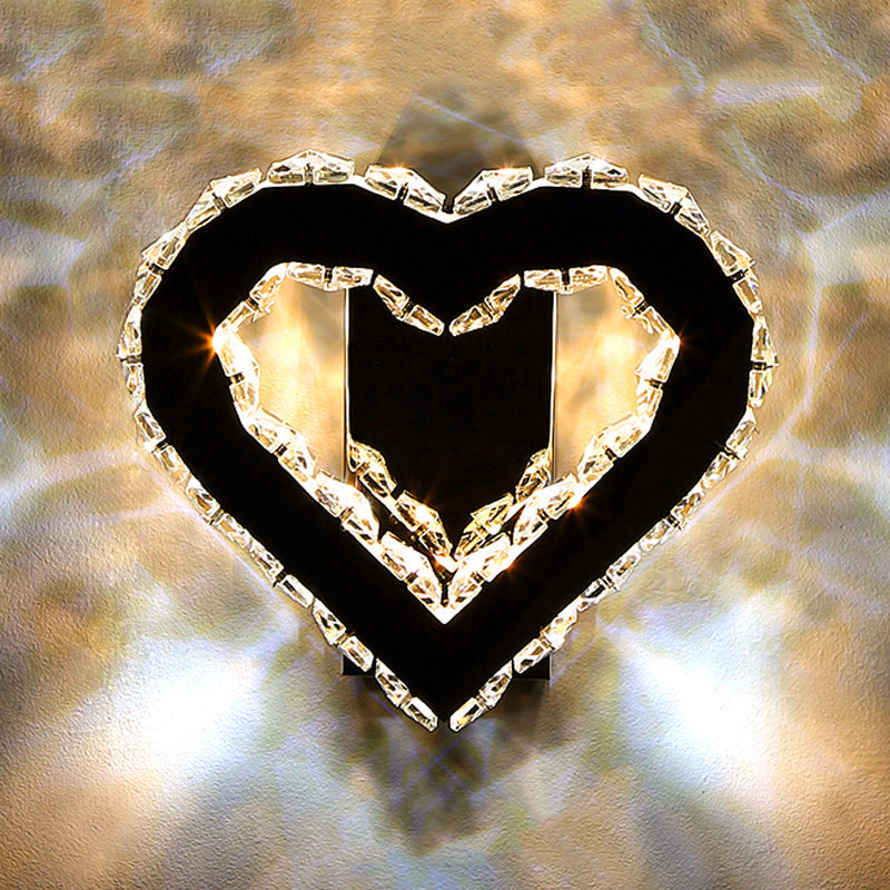 Avtoit | LED Love Heart Wall Lighting Modernism Black Faceted Crystal Wall Lighting Ideas for Bedroom