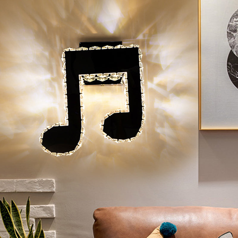 Avtoit | LED Wall Mount Lamp Minimalist Music Note Shape Facet Crystal Wall Lighting Fixture in Black
