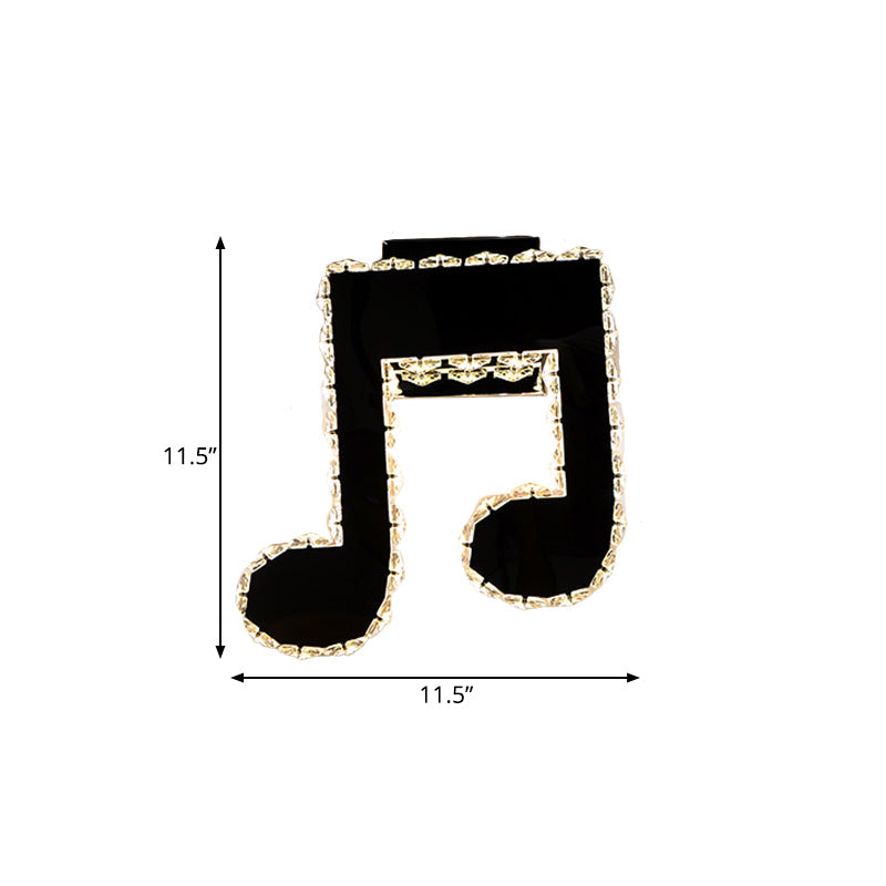 Avtoit | LED Wall Mount Lamp Minimalist Music Note Shape Facet Crystal Wall Lighting Fixture in Black