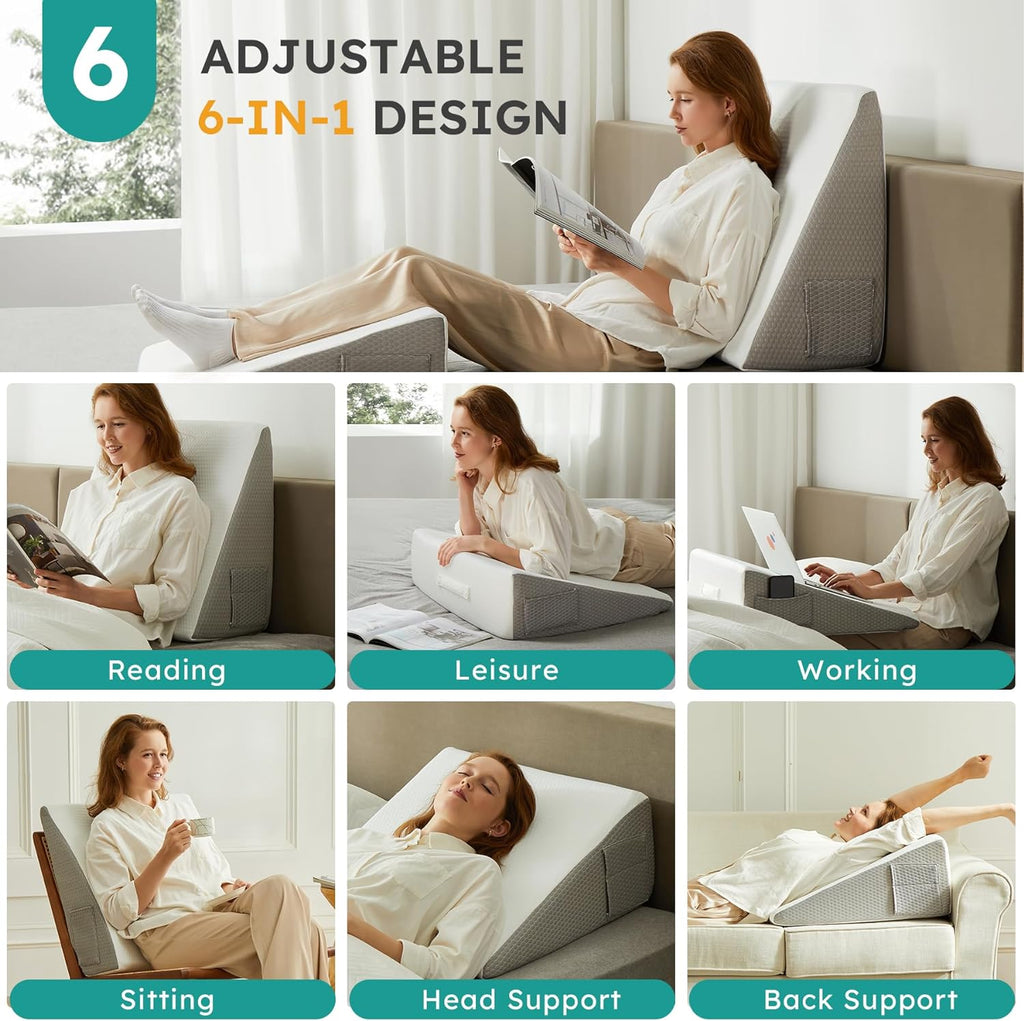 Avtoit | Deluxe Inclined Wedge Support Pillow | Cooling Gel Memory Foam, Removable Cover & Ideal for Back Pain Relief and Acid Reflux