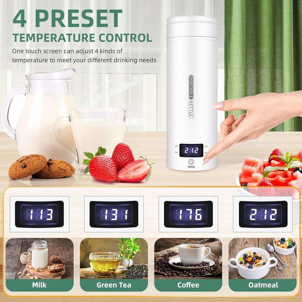 Avtoit | Portable Electric Travel Kettle | Compact Stainless Steel Smart Kettle with LCD
