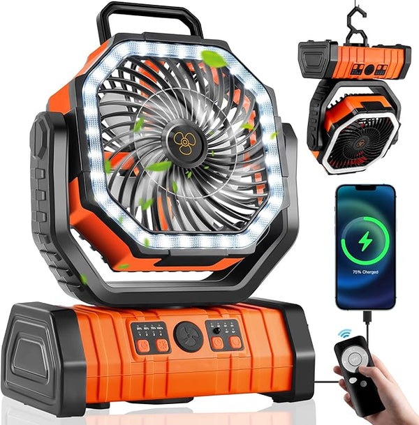 Avtoit | 3-in-1 Camping Fan with LED Light & 20000mAh Power Bank – USB Rechargeable & Wireless