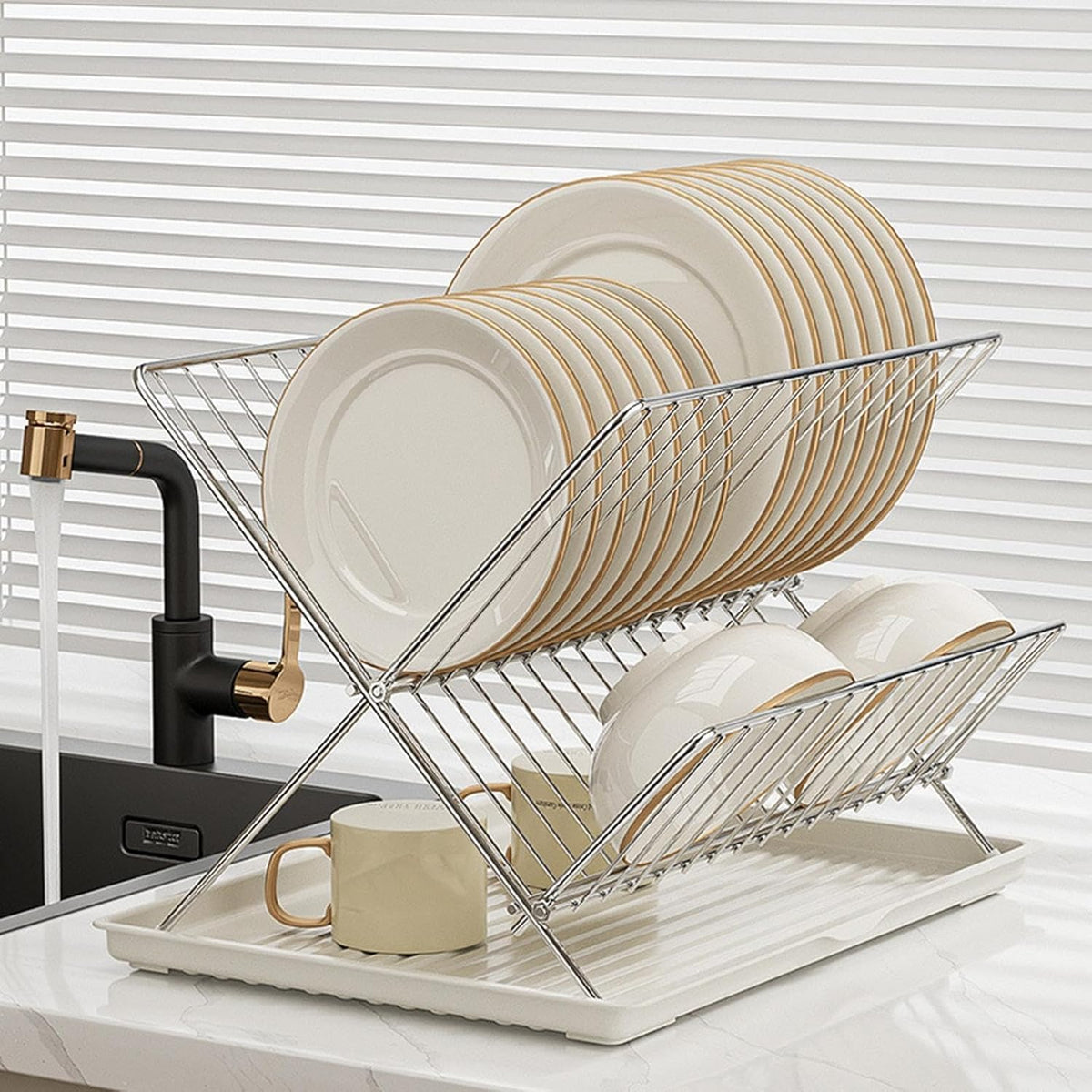 Avtoit | Folding Dish Drying Rack – 2-Tier Countertop Drainer with Detachable Tray – Kelvra