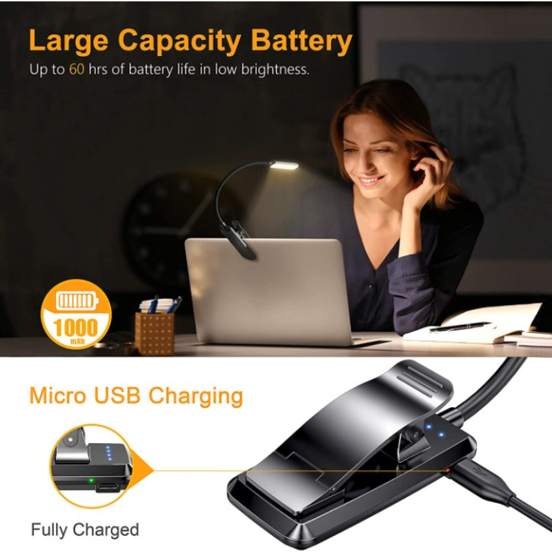 Avtoit | Buy 9 LED USB rechargeable reading lamp for reading in bed - eye-friendly, stepless dimmable | Small lightweight clip-on reading lamp