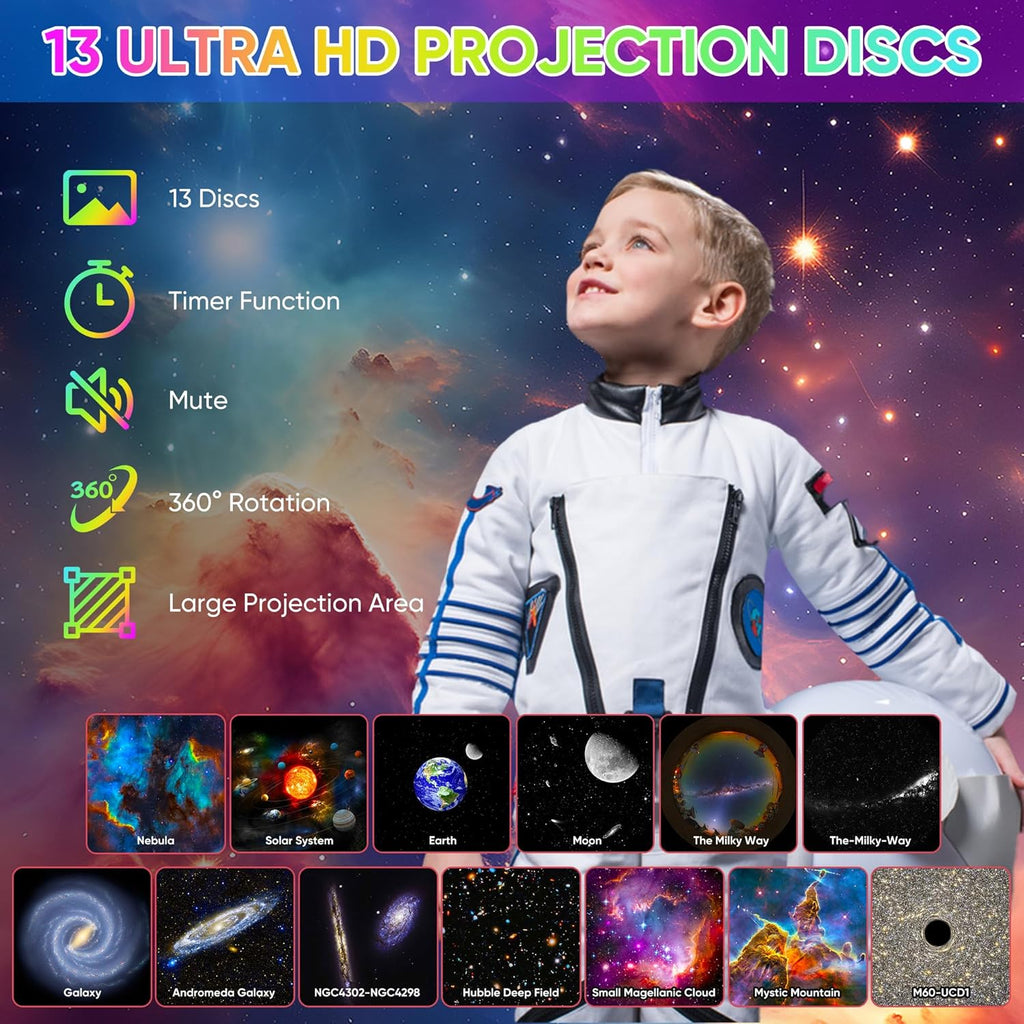 Avtoit | Galaxy Projector with 360° Rotation - Stunning Room-Wide Night Sky View
