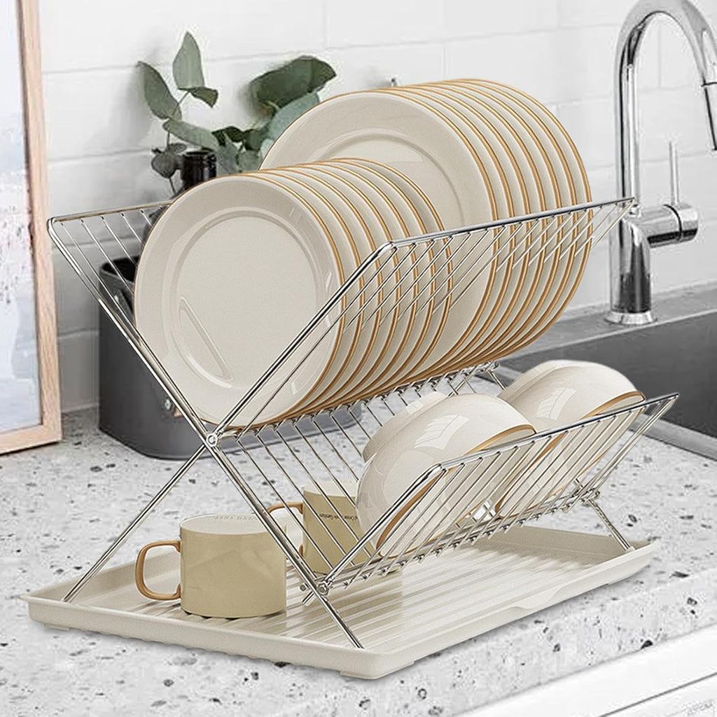 Avtoit | Folding Dish Drying Rack – 2-Tier Countertop Drainer with Detachable Tray – Kelvra