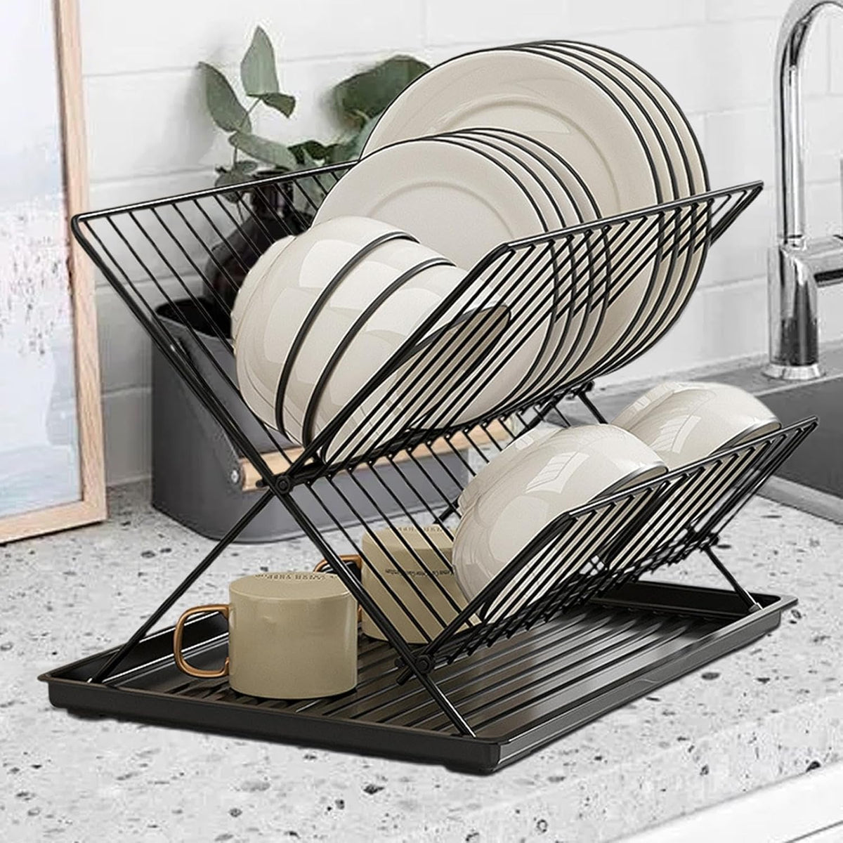 Avtoit | Folding Dish Drying Rack – 2-Tier Countertop Drainer with Detachable Tray – Kelvra