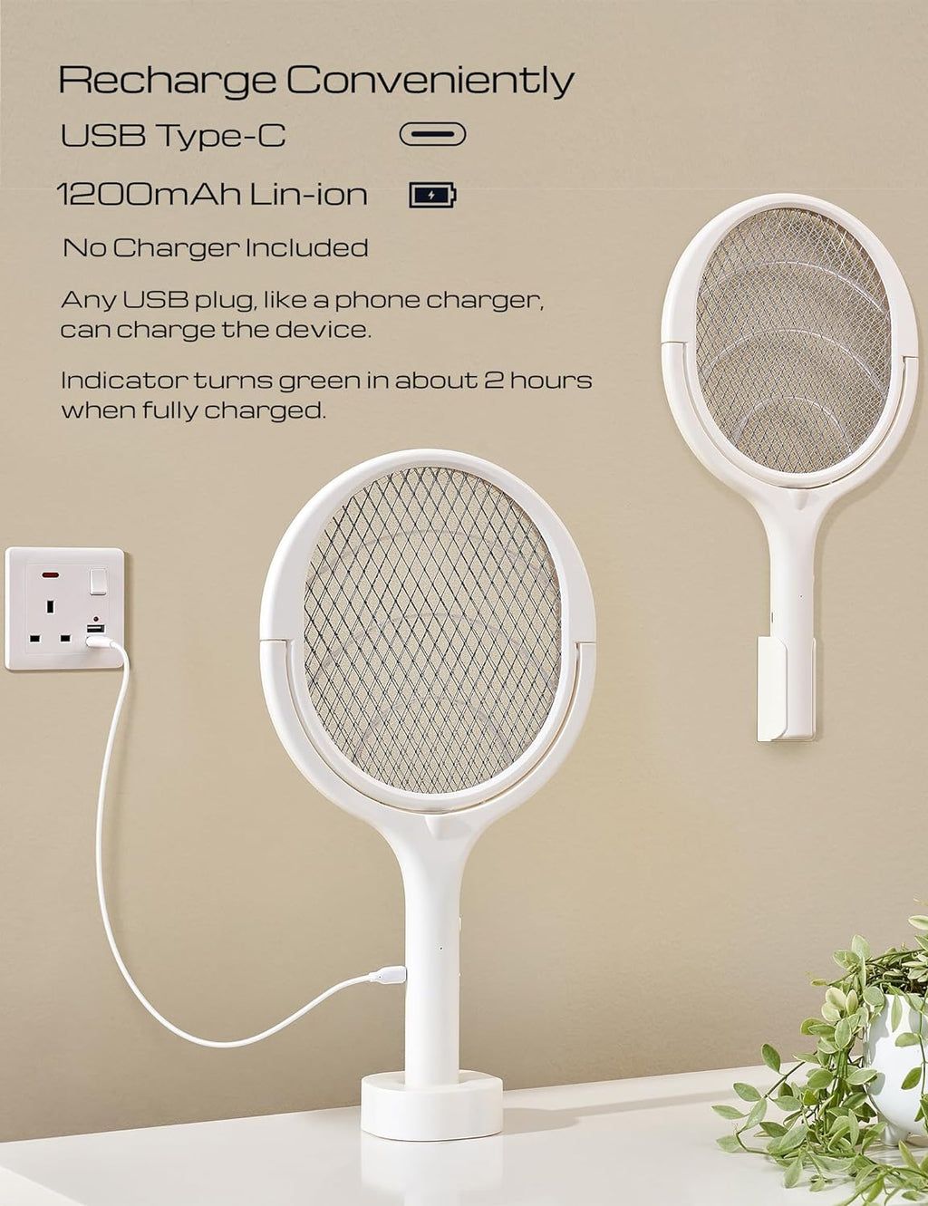 Avtoit | Rechargeable Electric Fly Swatter with Flexible 90° Rotating Head – High-Voltage Mosquito & Insect Zapper