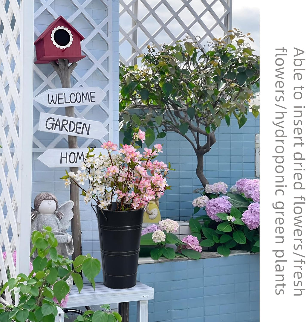 Avtoit | Retro Iron Flower Bucket with Handles – Decorative Metal Flower Pot for Home