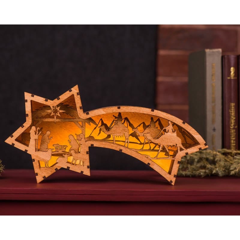 Avtoit | LED Wooden Christmas Ornaments Nativity Scene Star Shaped Desk Lamp