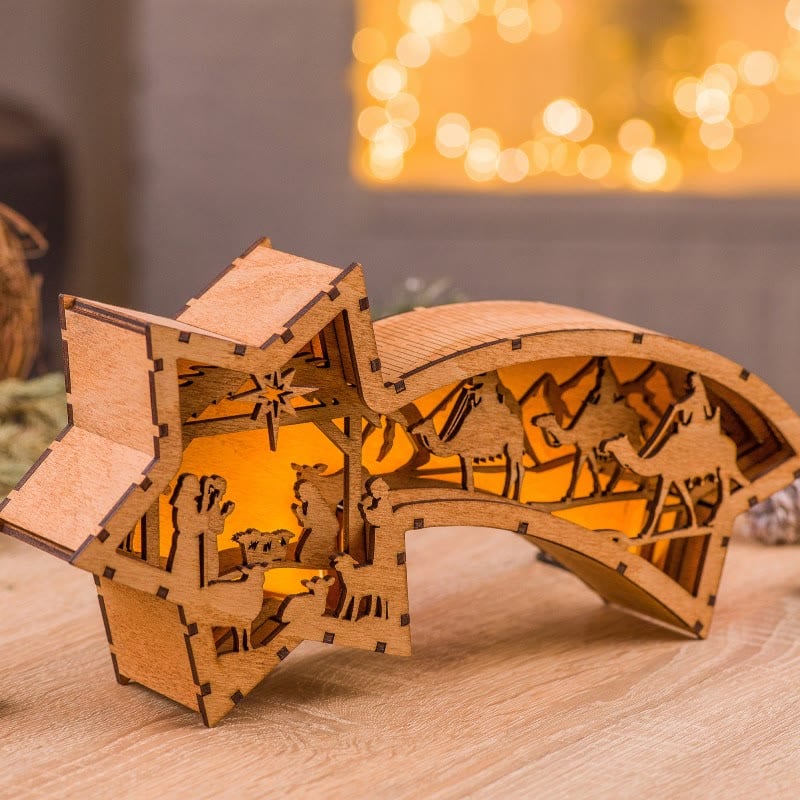 Avtoit | LED Wooden Christmas Ornaments Nativity Scene Star Shaped Desk Lamp