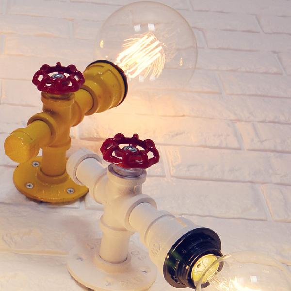 Avtoit | Metallic Pipe Wall Light Industrial 1 Bulb Farmhouse Wall Lamp with Raw Valve in White/Red, 1/5-Pack