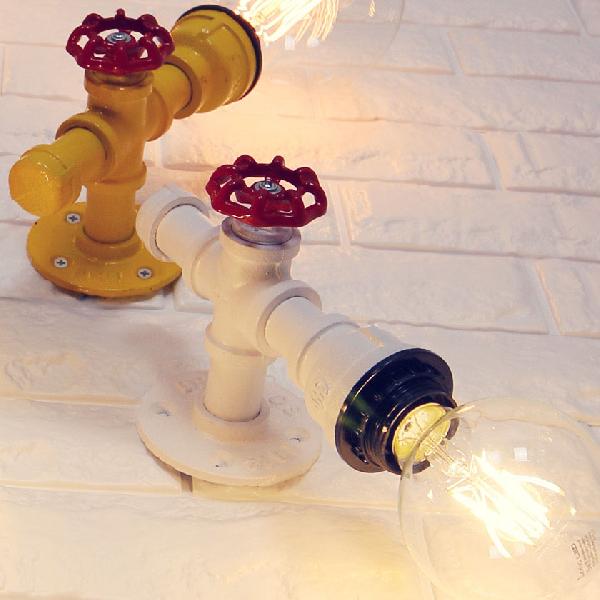 Avtoit | Metallic Pipe Wall Light Industrial 1 Bulb Farmhouse Wall Lamp with Raw Valve in White/Red, 1/5-Pack