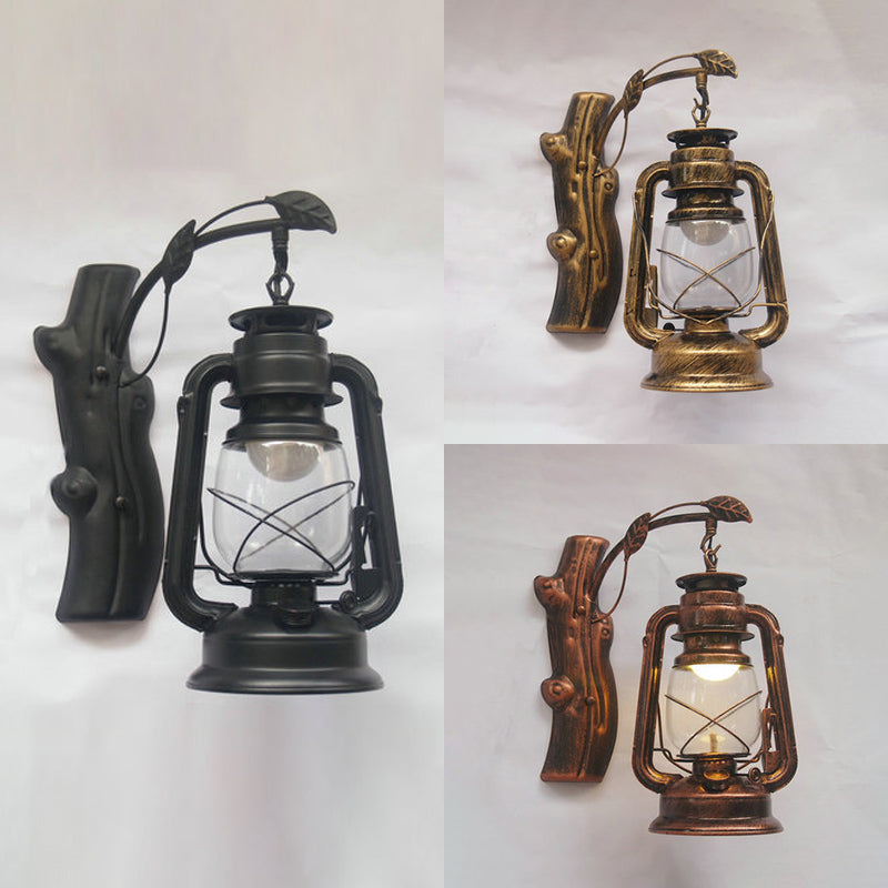 Avtoit | Clear Glass Lantern Wall Lamp Coastal Style 1 Light Living Room Lighting Unit in Black/Bronze/Copper