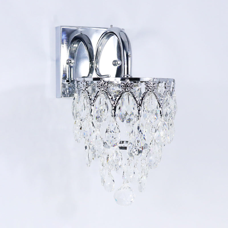 Avtoit | Polished Chrome LED Wall Light Modern Crystal Hanging Wall Light with Curved Arm
