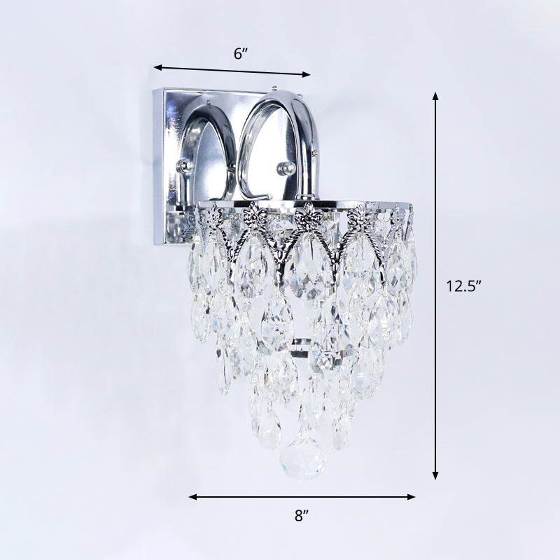 Avtoit | Polished Chrome LED Wall Light Modern Crystal Hanging Wall Light with Curved Arm