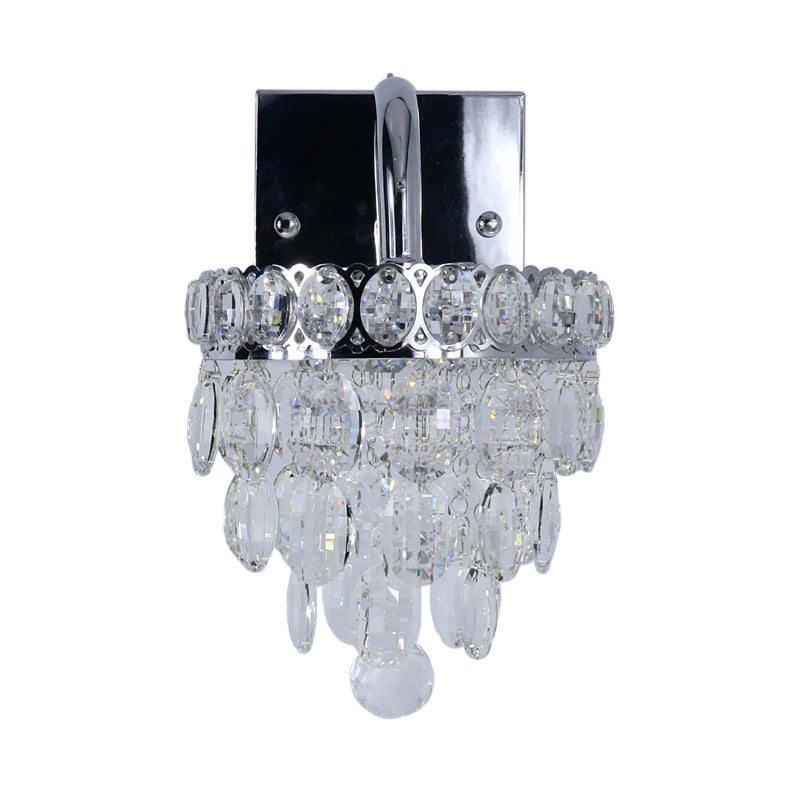 Avtoit | Fringe LED Wall Lighting Ideas Modern Chrome Faceted Crystal Wall Lamp with Scroll Arm