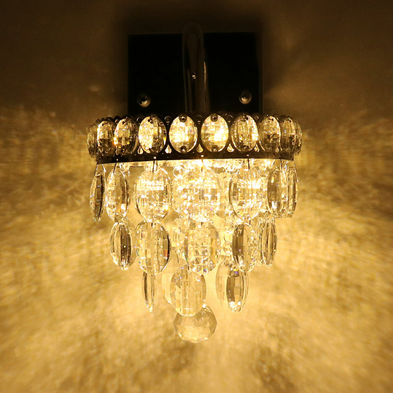 Avtoit | Fringe LED Wall Lighting Ideas Modern Chrome Faceted Crystal Wall Lamp with Scroll Arm