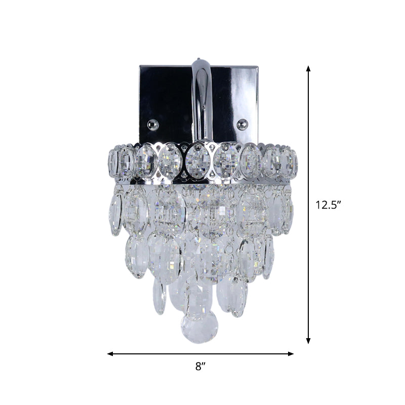 Avtoit | Fringe LED Wall Lighting Ideas Modern Chrome Faceted Crystal Wall Lamp with Scroll Arm
