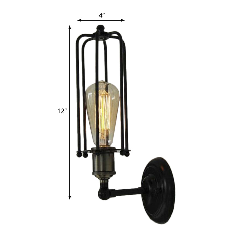Avtoit | 1 Head floor lamp Vintage industrial tube cage shading metal mini wall light fixture in black for corridor