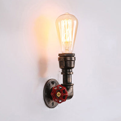 Avtoit | Metallic Bronze Wall Lamp with Pipe Shade 1 Head Vintage Industrial Wall Light with Red Valve Decor