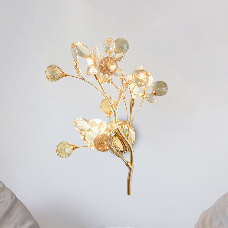 Avtoit | Faceted Crystal Gold Wall Light Branch 3 Heads Modernism Wall Lighting Fixture