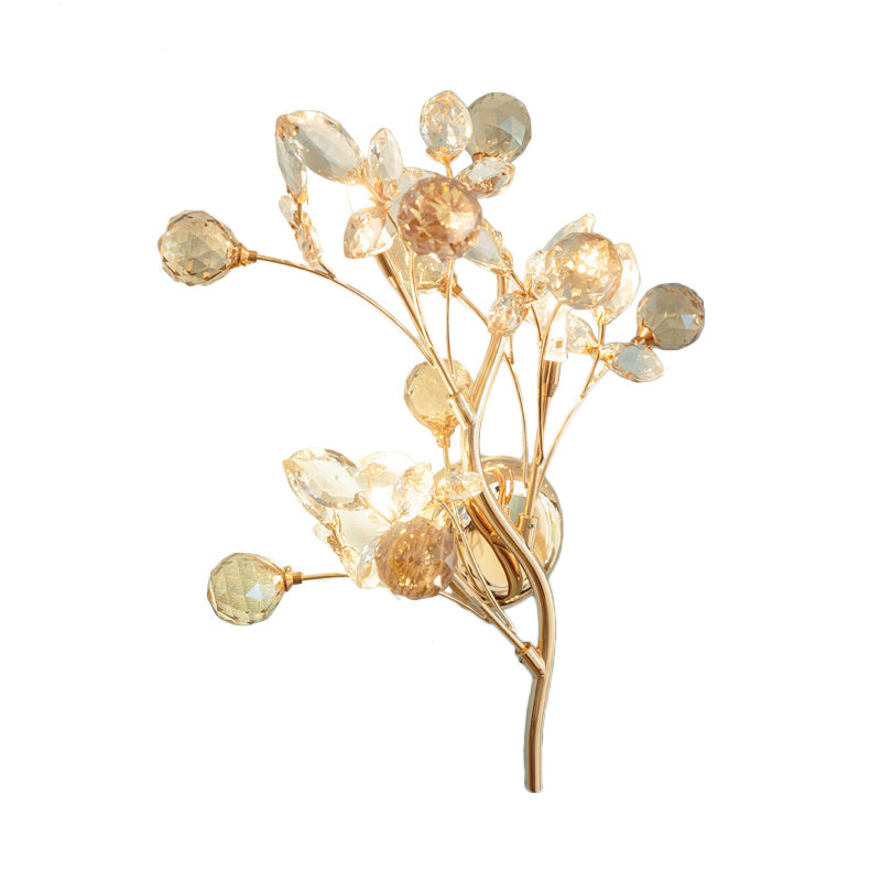 Avtoit | Faceted Crystal Gold Wall Light Branch 3 Heads Modernism Wall Lighting Fixture