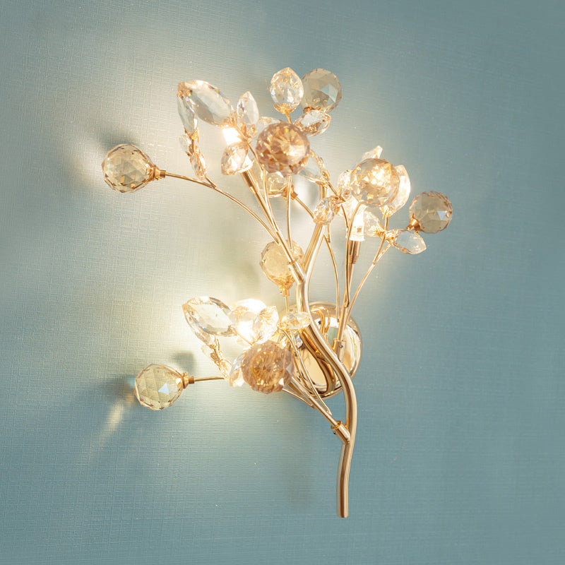 Avtoit | Faceted Crystal Gold Wall Light Branch 3 Heads Modernism Wall Lighting Fixture