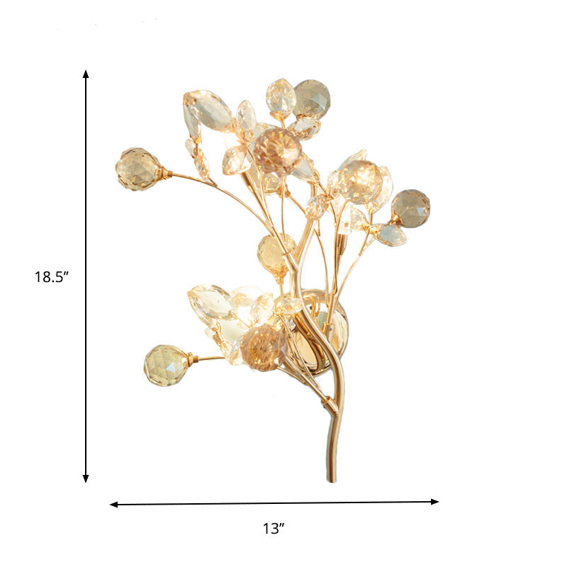 Avtoit | Faceted Crystal Gold Wall Light Branch 3 Heads Modernism Wall Lighting Fixture
