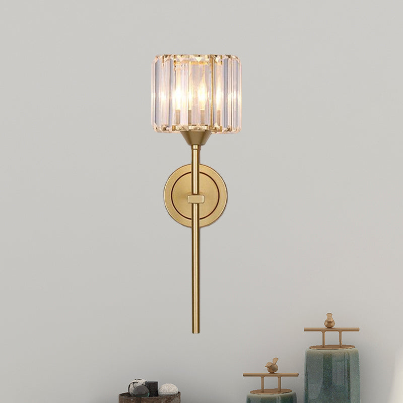 Avtoit | Simplicity Cylindrical Wall Lamp 1 Head Clear Crystal Block Wall Lamp in Gold with Pencil Arm