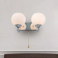 Avtoit | Cream Glass Global Wall Mount Light Modern 2-Head Chrome Wall Sconce with Pull Chain