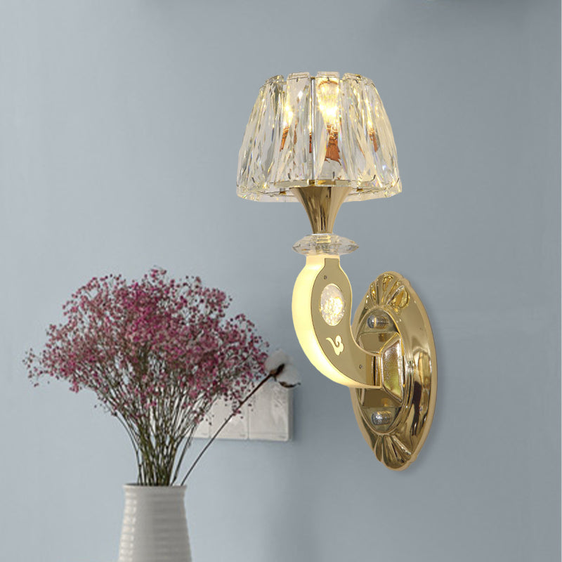 Avtoit | 1-Bulb Wall Lamp Simple Conical Clear Crystal Block Wall Mounted Light Fixture in Gold