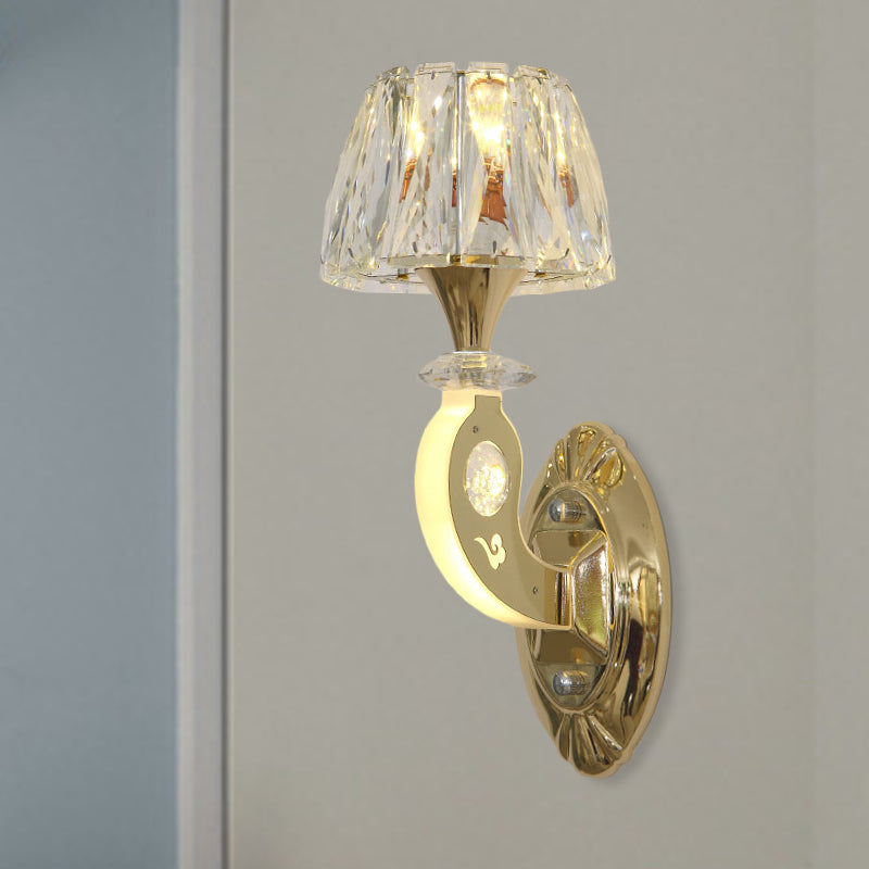Avtoit | 1-Bulb Wall Lamp Simple Conical Clear Crystal Block Wall Mounted Light Fixture in Gold