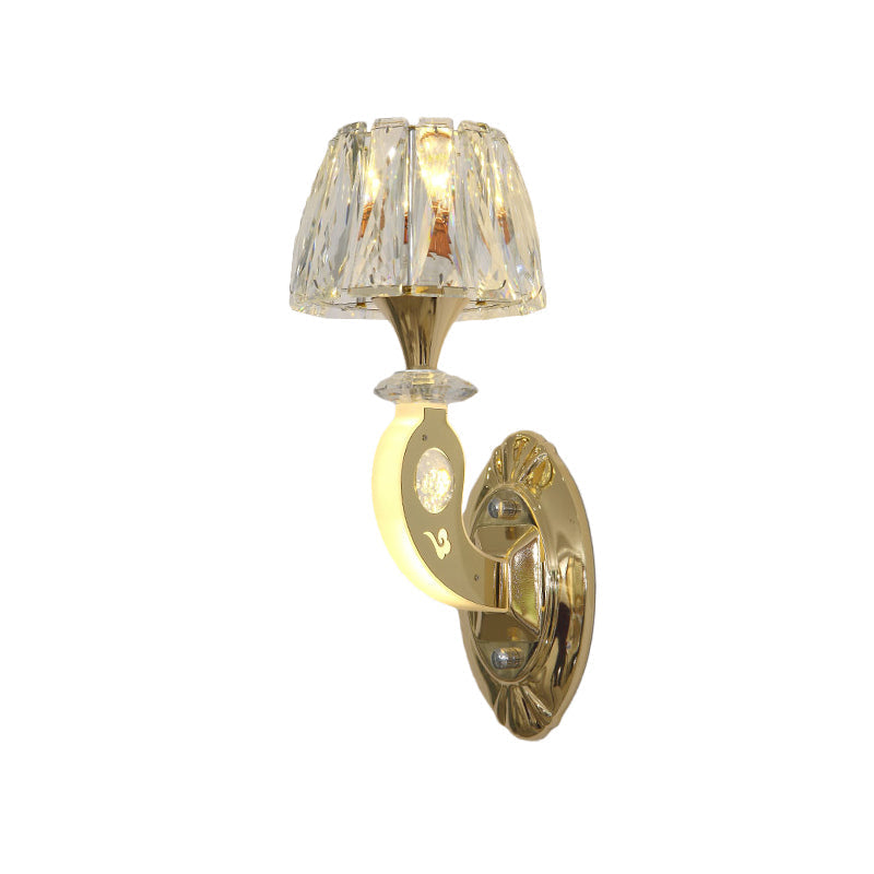 Avtoit | 1-Bulb Wall Lamp Simple Conical Clear Crystal Block Wall Mounted Light Fixture in Gold