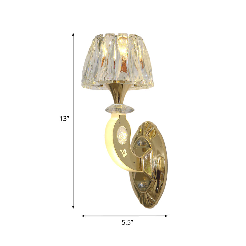 Avtoit | 1-Bulb Wall Lamp Simple Conical Clear Crystal Block Wall Mounted Light Fixture in Gold