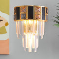 Avtoit | Black and gold staggered wall light Simplicity Clear K9 crystals 3 heads living room wall light