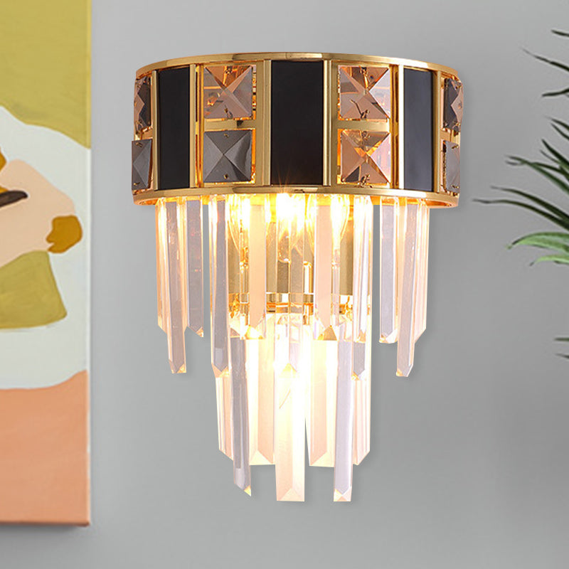 Avtoit | Black and gold staggered wall light Simplicity Clear K9 crystals 3 heads living room wall light