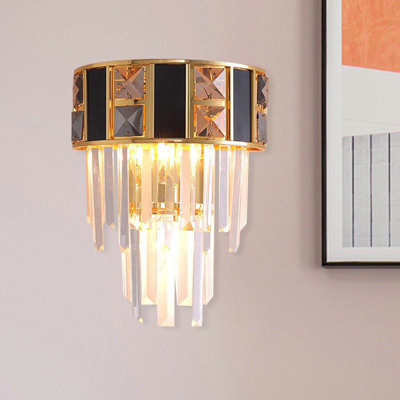 Avtoit | Black and gold staggered wall light Simplicity Clear K9 crystals 3 heads living room wall light